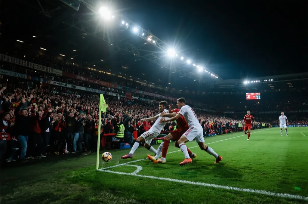 球员在终场前奋力拼抢并带有紧张氛围的世界杯比赛画面