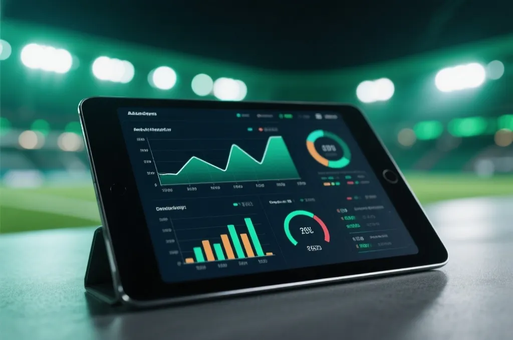 A professional sports analytics dashboard displaying charts and football pitch visualization, showing statistical risk assessment.